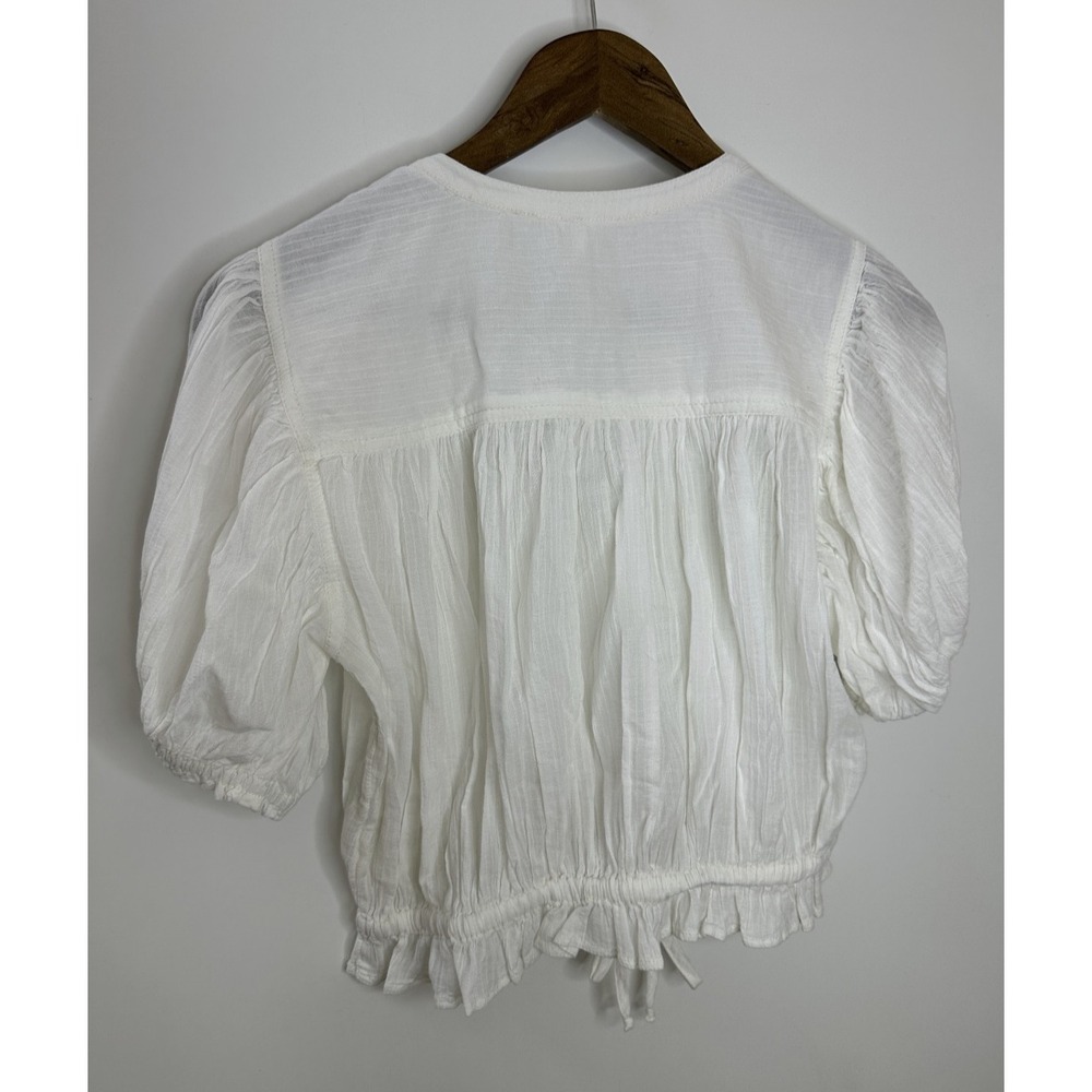 NEW Free People Little Cloud Button-Up Crop Top V-Neck Short Sleeve Sheer XS - Picture 9 of 14